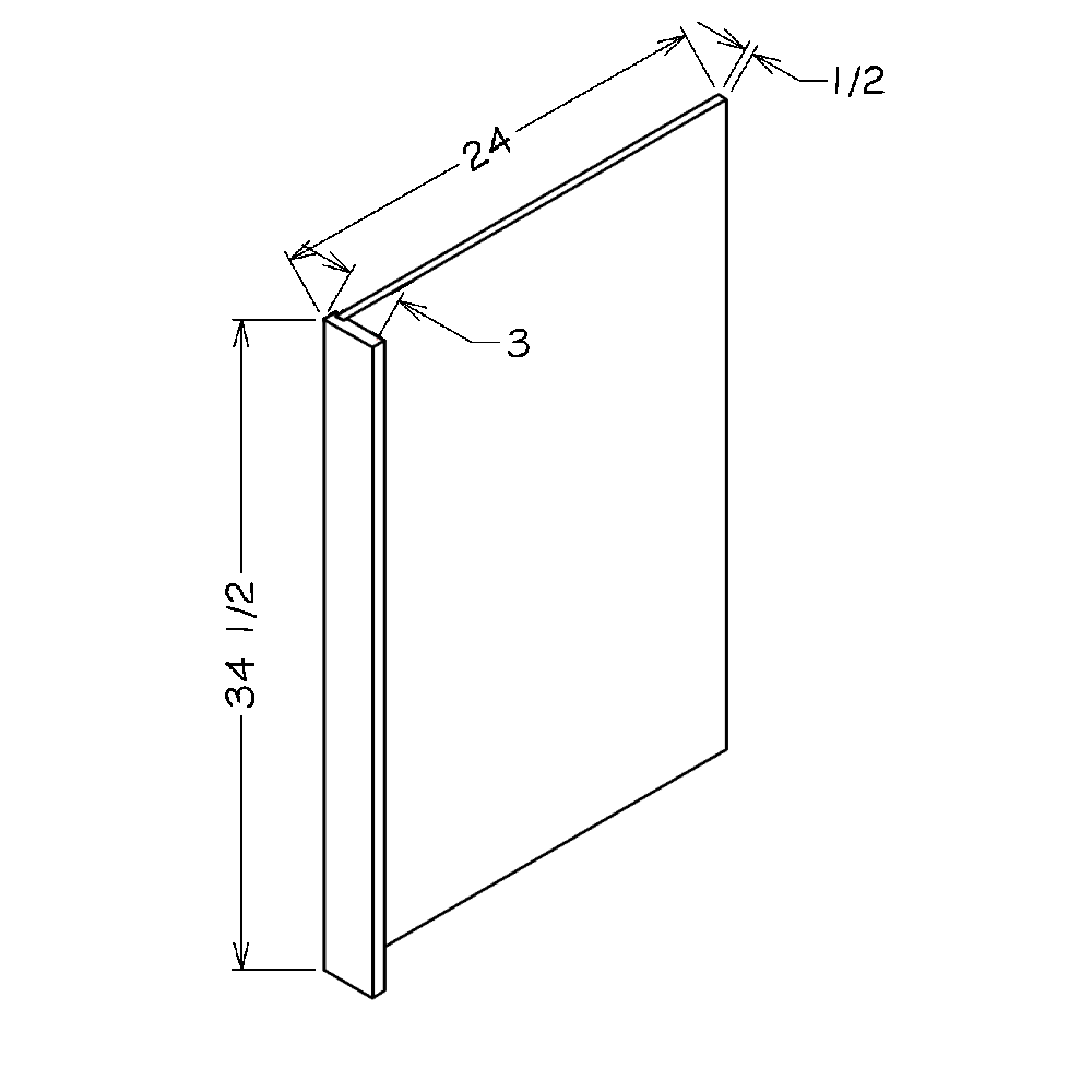White Shaker 3"W x 34 1/2"H Dishwasher Return Panel