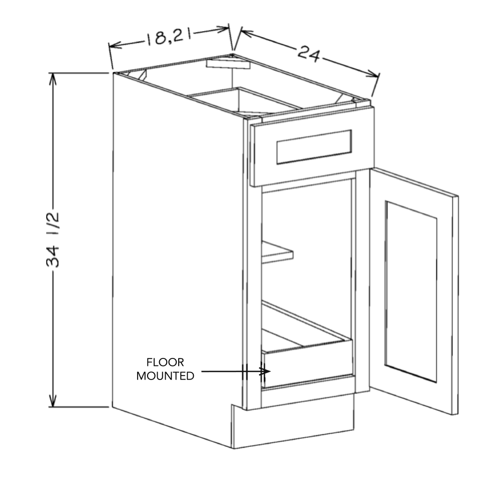 White Shaker 18" Base Cabinet w/ 1 Rollout Shelf
