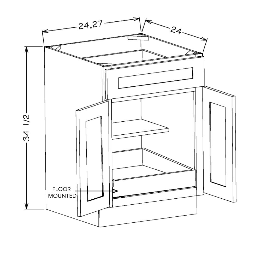 Navy Blue Shaker 24" Base Cabinet w/ 1 Rollout Shelf