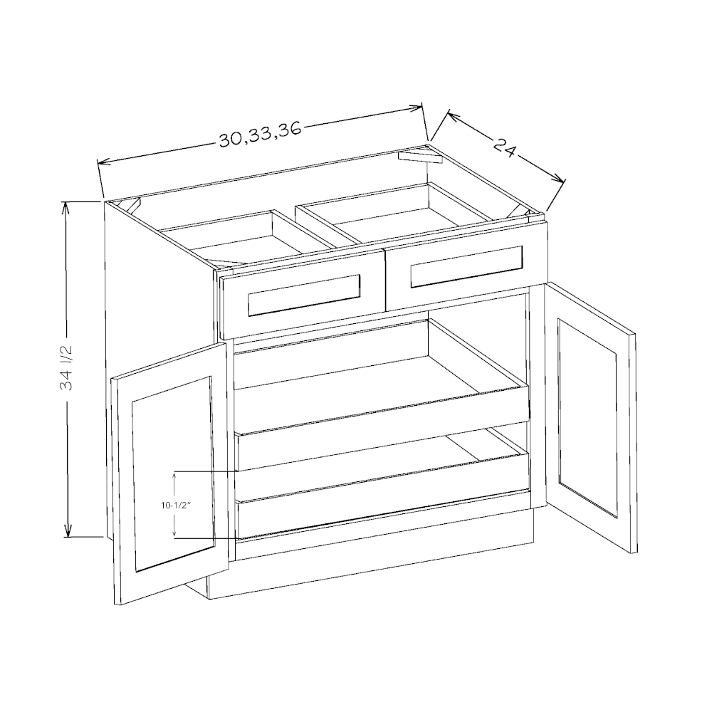 White Shaker 30" Base Cabinet w/ 2 Rollout Shelves