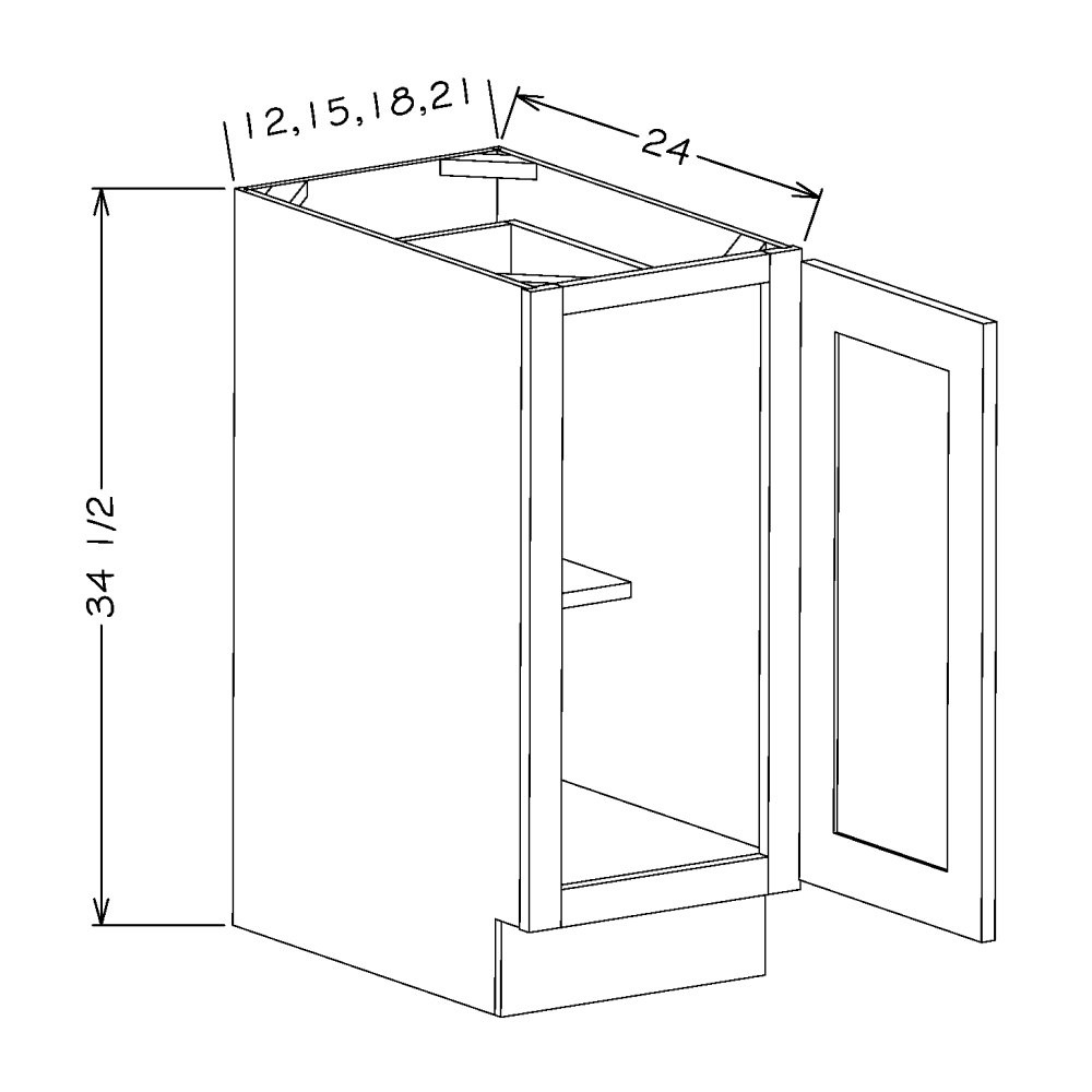 White Shaker 21" Full Height Door Base Cabinet