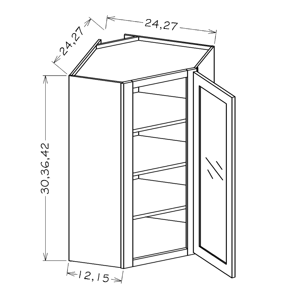 Navy Blue Shaker 24"W x 42" Wall Diagonal Glass Door Corner Cabinet with Finished Interior