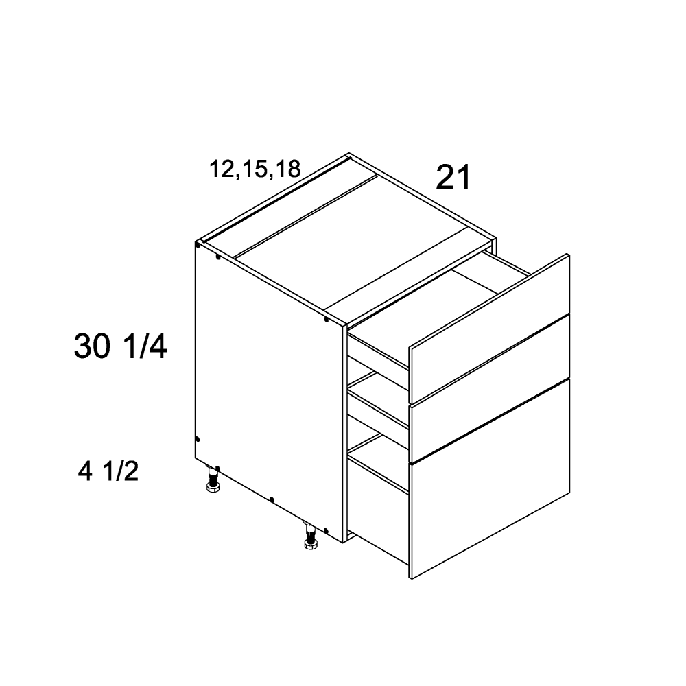 Pure Blanc 15" W x 34.5" H x 21" D Three Drawer Vanity Base Cabinet