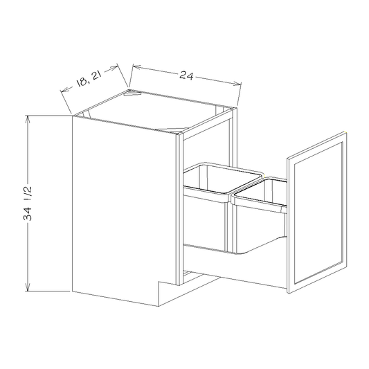 Honey Shaker 21" Single Full Height Door Base Cabinet w/ Single Trashcan Pullout Kit