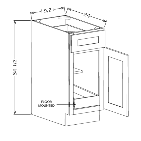 Honey Shaker 18" Base Cabinet w/ 1 Rollout Shelf