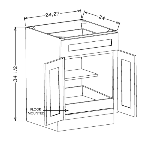 Navy Blue Shaker 24" Base Cabinet w/ 1 Rollout Shelf