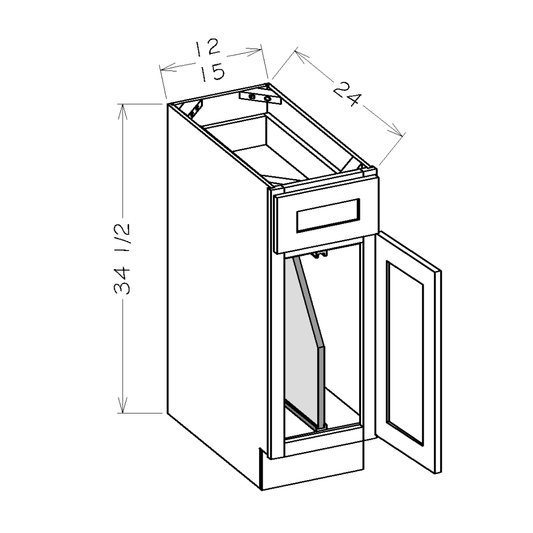 Honey Shaker 15" Full Height Door Base Cabinet w/ Tray Dividers