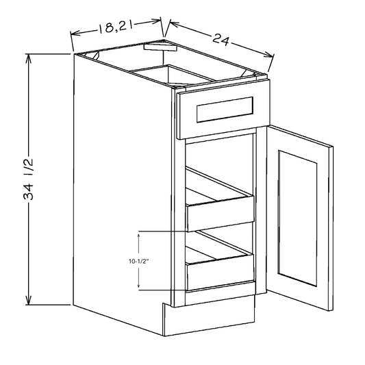 Honey Shaker 18" Base Cabinet w/ 2 Rollout Shelves