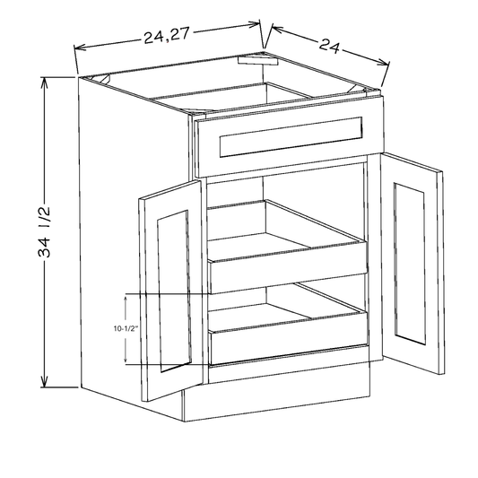 Navy Blue Shaker 27" Base Cabinet w/ 2 Rollout Shelves
