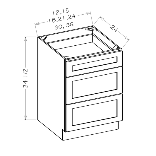 Honey Shaker 36" 3-Drawer Base Cabinet