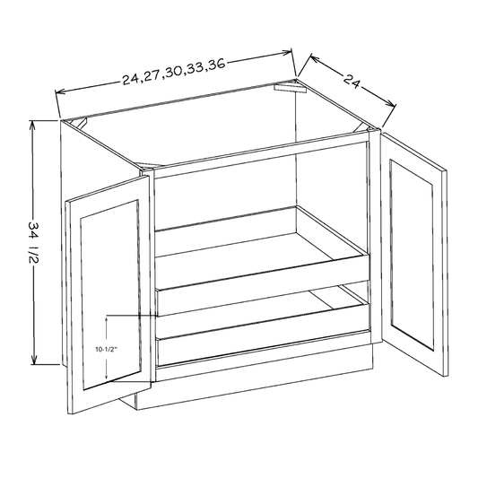 Honey Shaker 27" Full Height Door Base Cabinet w/ 2 Rollout Shelves