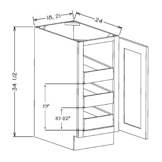 Honey Shaker 21" Full Height Door Base Cabinet w/ 3 Rollout Shelves