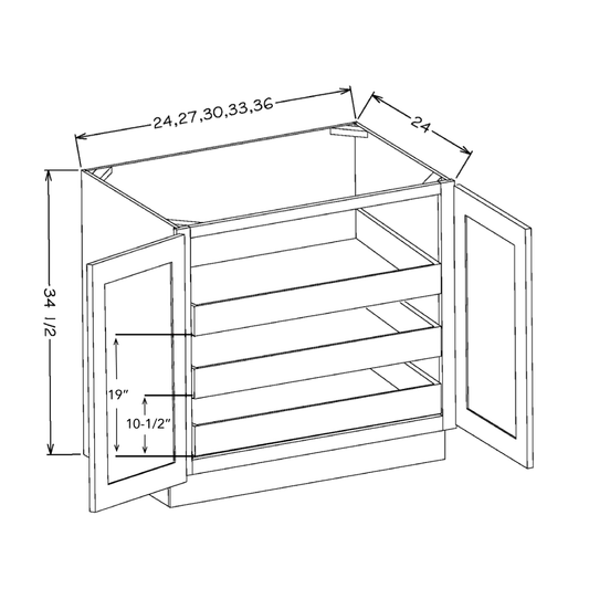Honey Shaker 24" Full Height Door Base Cabinet w/ 3 Rollout Shelves