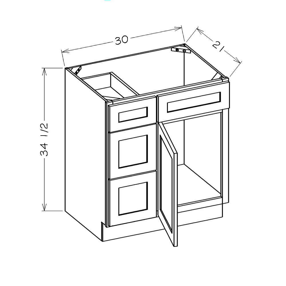 Navy Blue Shaker 30" Vanity Combo Base Cabinet with Drawers Left