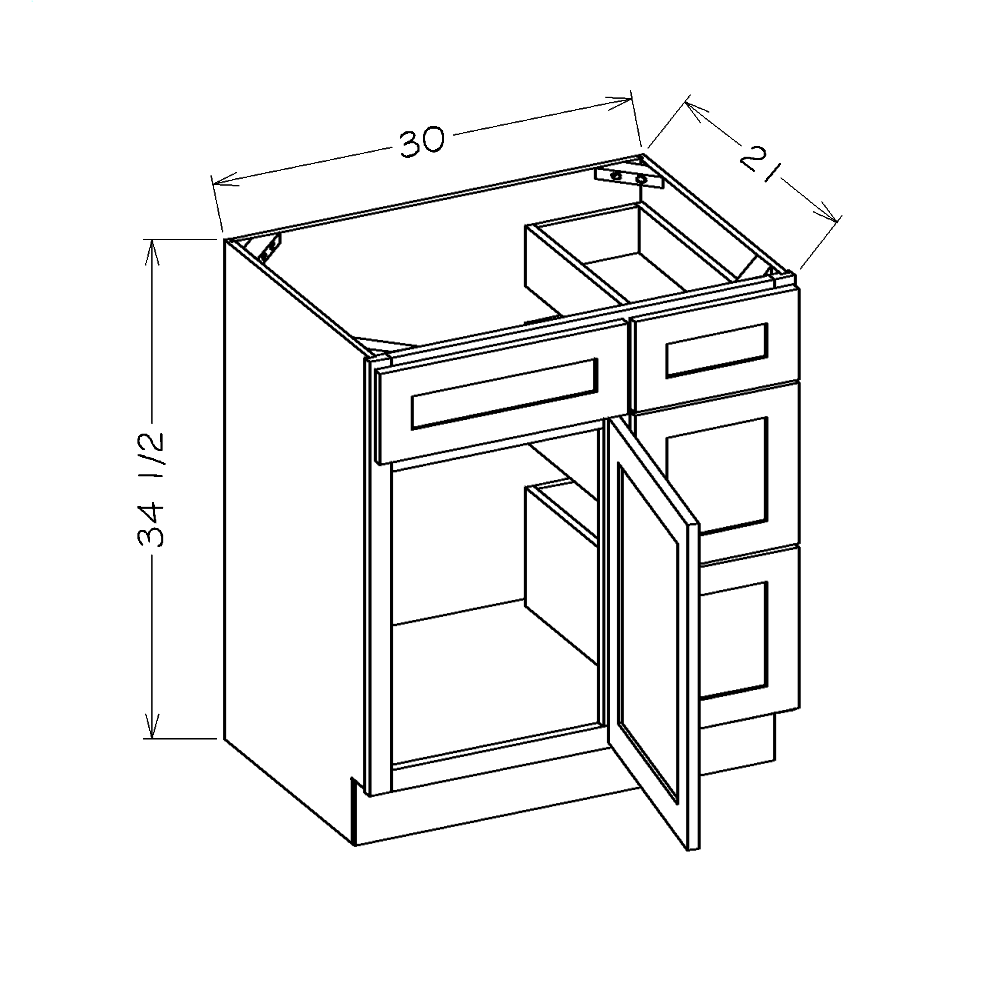 Navy Blue Shaker 30" Vanity Combo Base Cabinet with Drawers Right