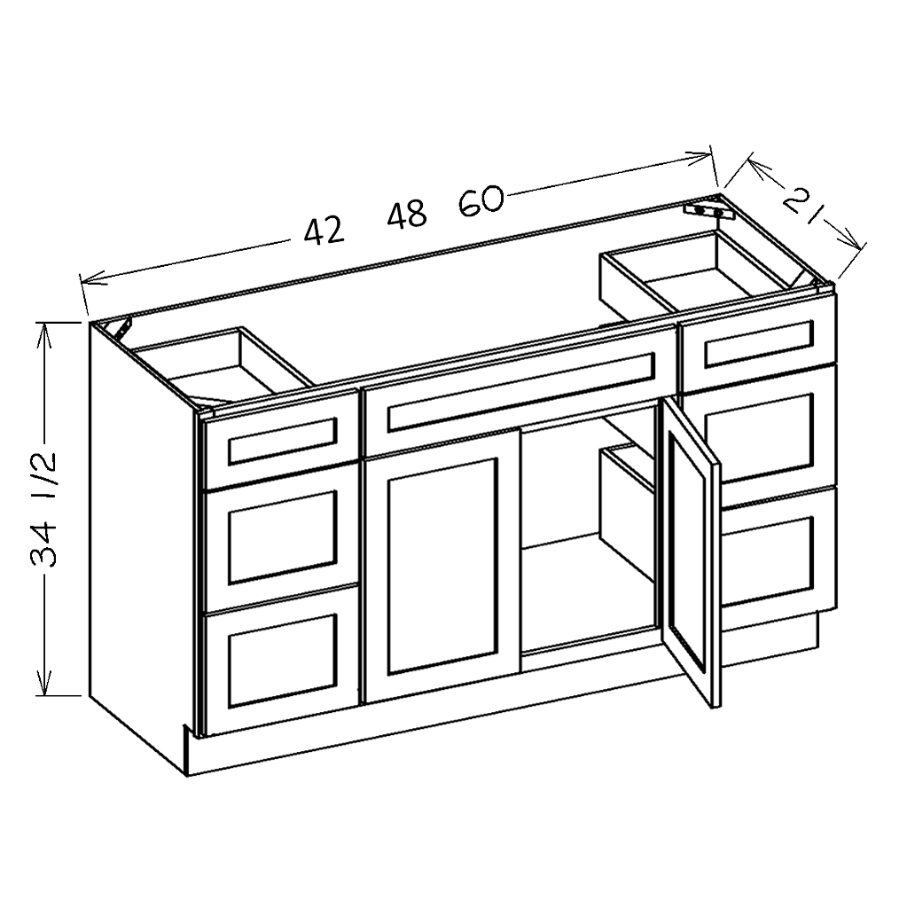 Navy Blue Shaker 42" Vanity Combo Base Cabinet Drawers