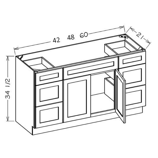 Navy Blue Shaker 42" Vanity Combo Base Cabinet Drawers