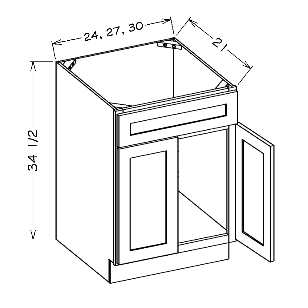 White Shaker 24" Vanity Sink Base Cabinet