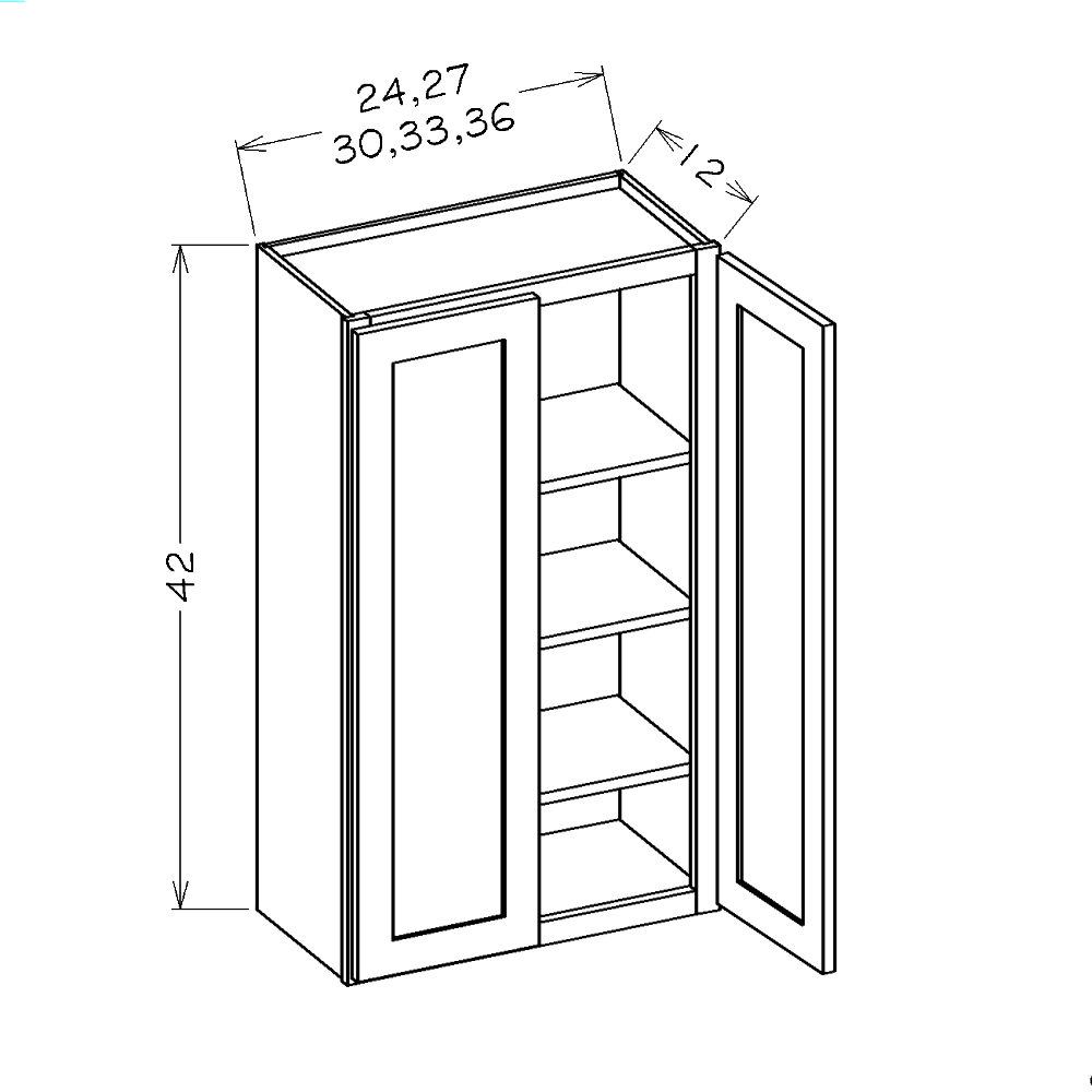 Navy Blue Shaker 36"W x 42"H Wall Cabinet