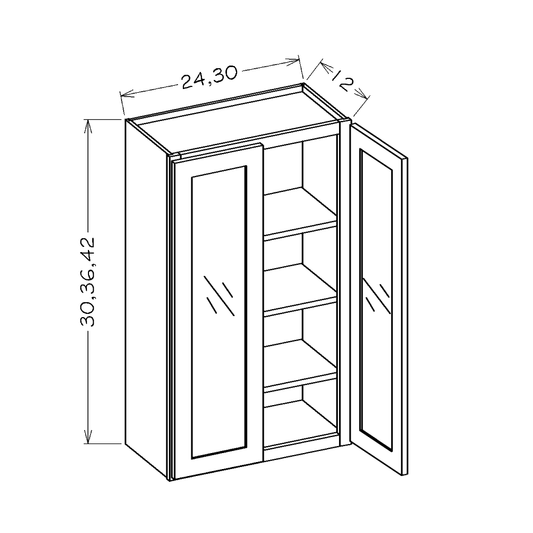 Honey Shaker 24"W x 42"H Wall Glass Door Cabinet with Finished Interior
