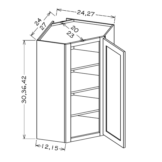 Honey Shaker 24"W x 42"H Wall Diagonal Corner Cabinet