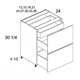 Gloss White 36" W Two Drawer/One Inner Drawer Base