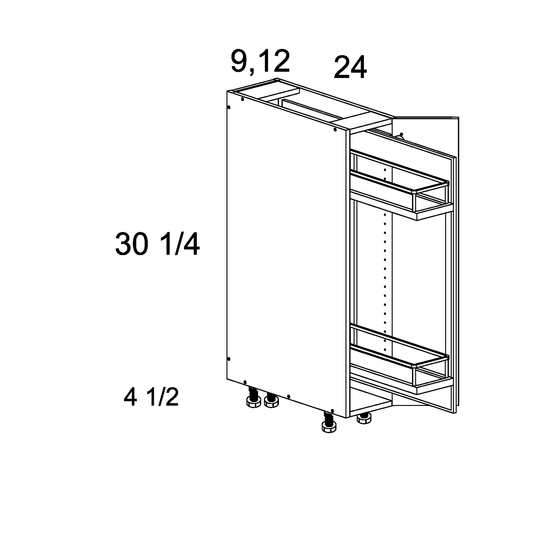 White Wood 09" W Full Height Single Door Base w/Pull Out
